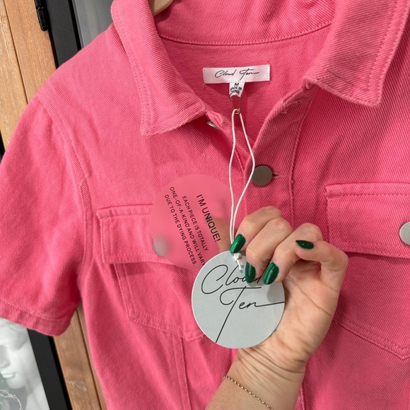 Wester fringe Romper NWT denim barbie pink rhinestones buttons playsuit utility - Picture 5 of 12